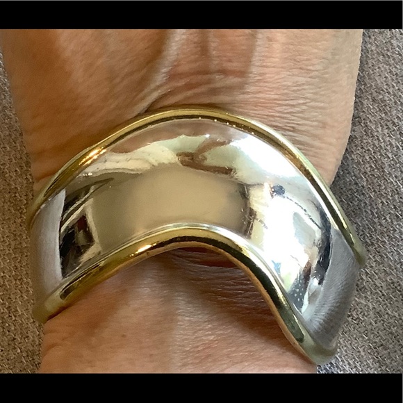 Sterling silver Mexican brass trim cuff bracelet - Picture 5 of 10